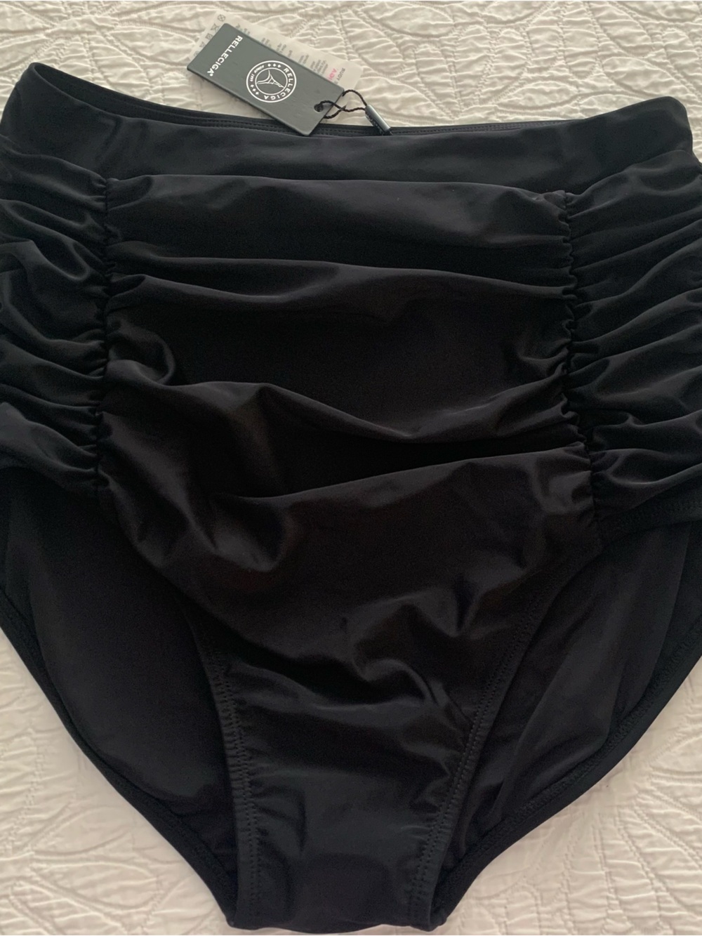 Relleciga NWT Large Women’s Black Ruched High-Waist Swim Bottoms